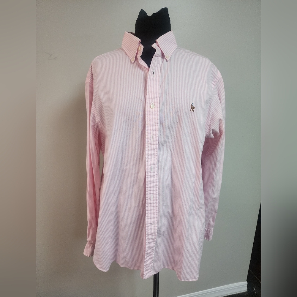 Ralph Lauren Pink & White Striped Button-Down Shirt | Size 17 / 43